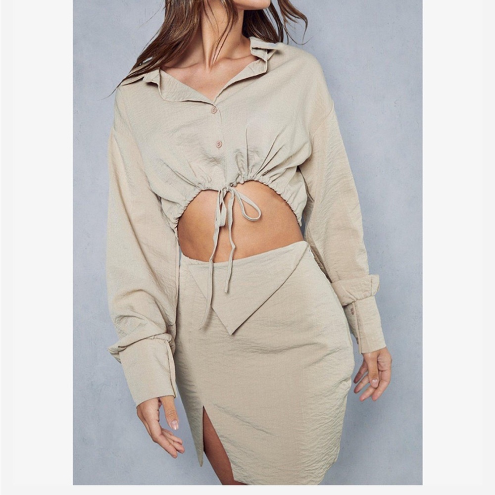 Beige Drawstring Crop Top